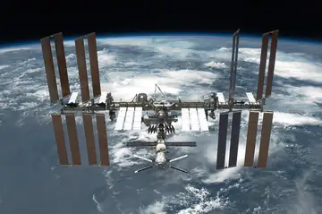 The International Space Station seen against the curve of the Earth