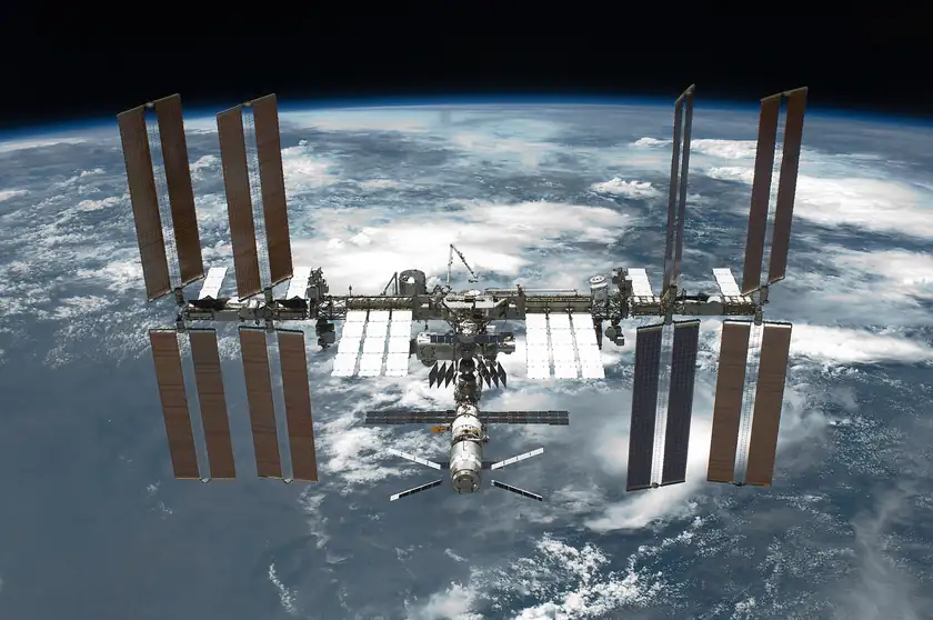 The International Space Station seen against the curve of the Earth