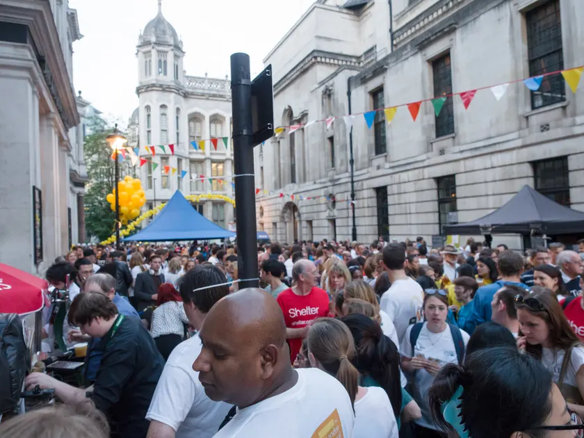 A crowd of people gathered outdoors for a walk