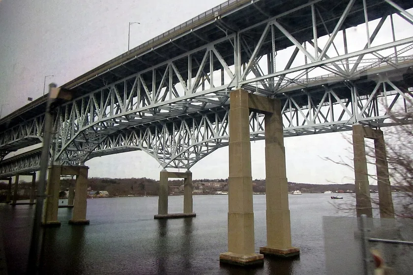 The Gold Star Memorial Bridge, a long steel truss span over a wide river